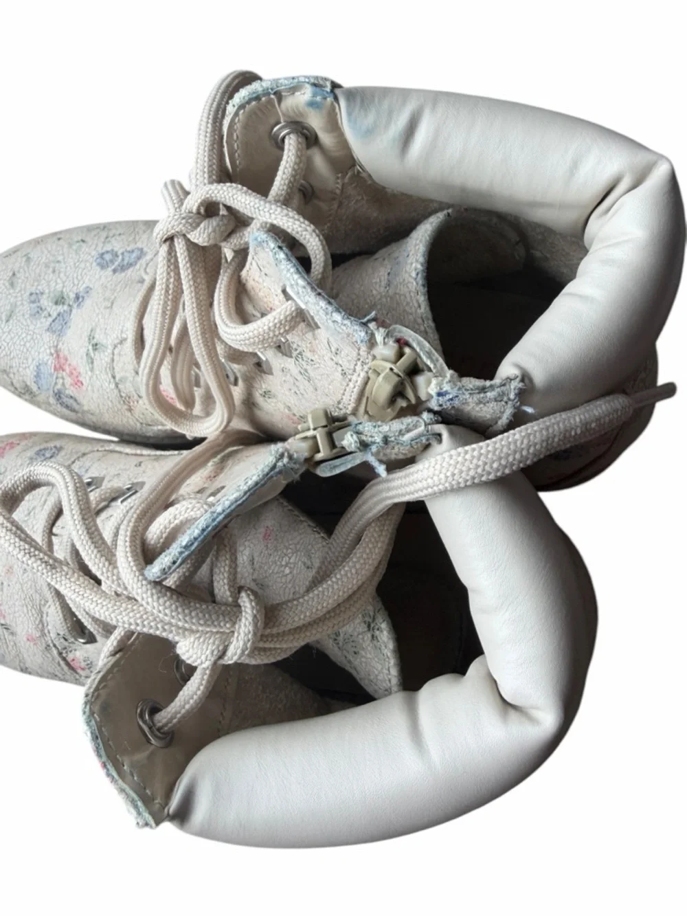 Women’s Cottagecore Beige Floral Lace-Up Ankle Boots Sz 7m - Picture 8 of 9